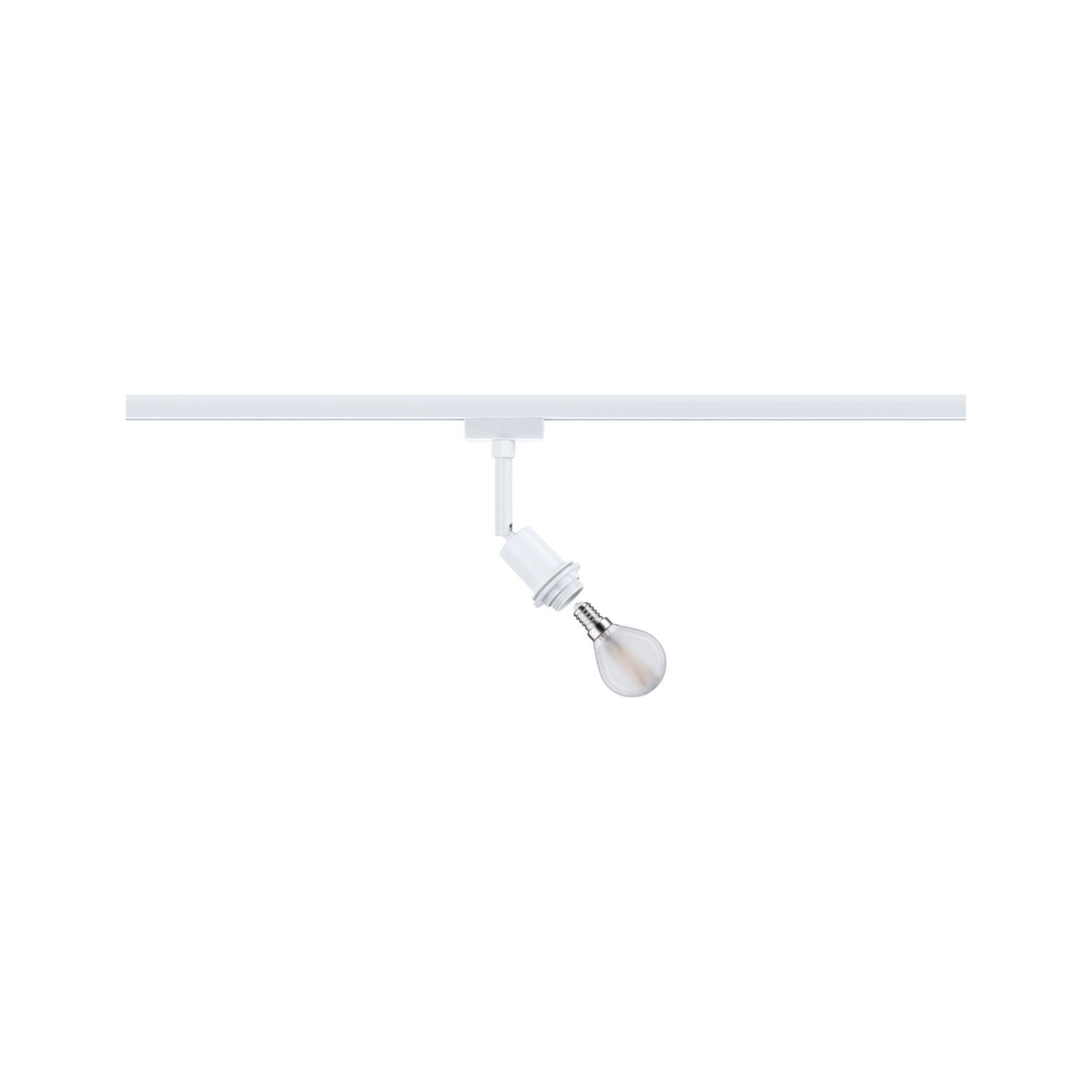 Paulmann URail Schienenspot Basic, signalweiß, mit E14 Fassung und eingesetztem Leuchtmittel.