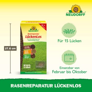 Neudorff Rasenreparatur Lückenlos 1,2kg: Anwendungsfertige Rasensamen-Mischung für einen dichten, grünen Rasen.