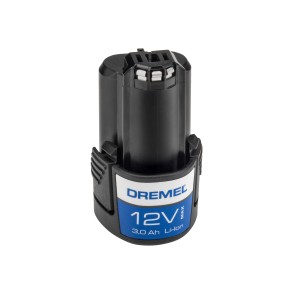 Dremel Akku-8260 B12V30, 12V Akku für Multitools. Schwarz mit blau-weißem Etikett.