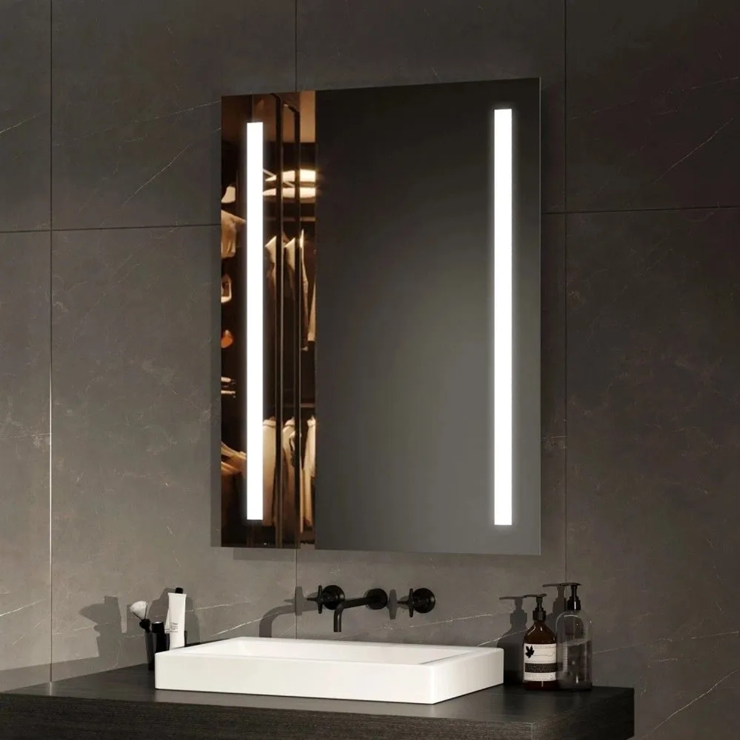 Emke LED Badspiegel 60 x 80 cm Badezimmerspiegel mit Kippschalter Anti-Beschlag KaltweißWarmweiß_4