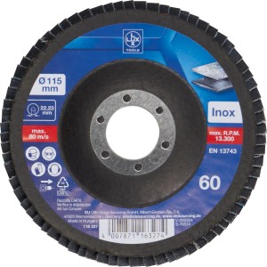 LUX Fächerschleifscheibe Metall, Ø 115mm, K60. Zubehör für Winkelschleifer.