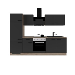 Flex-Well Exclusiv Küchenzeile Capri 270 cm Schwarz Matt-Endgrain Oak