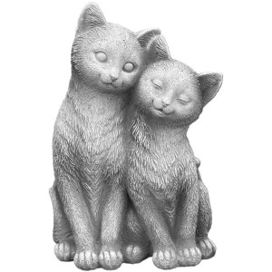 Weiße Gartenfigur: Katzen Duo aus Beton, 20x12x8cm, für die Dekoration im Garten.