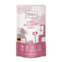 Mjamjam Katzen-Nassfutter Quetschie Duo Ente & Hühnchen mit Möhrchen, 125g Packung.