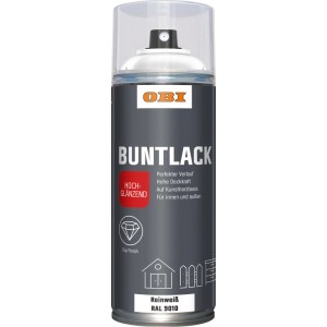 OBI Buntlack Spray Reinweiß hochglänzend, 400ml Dose. Universell einsetzbar für Innen und Außen.