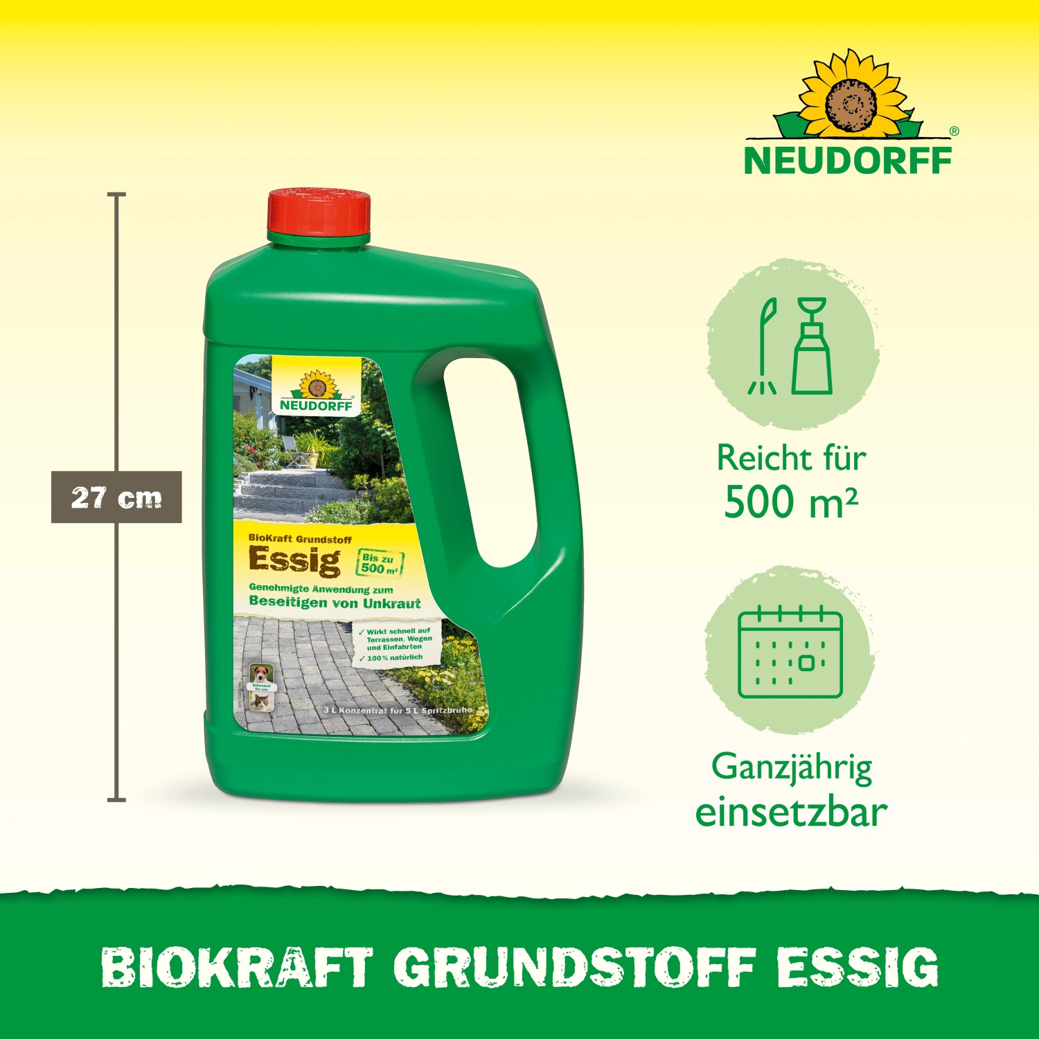 Neudorff Grundstoff Essig Biokraft 3l: Pflanzenstärkungsmittel zur Unkrautbekämpfung auf Wegen und Terrassen.