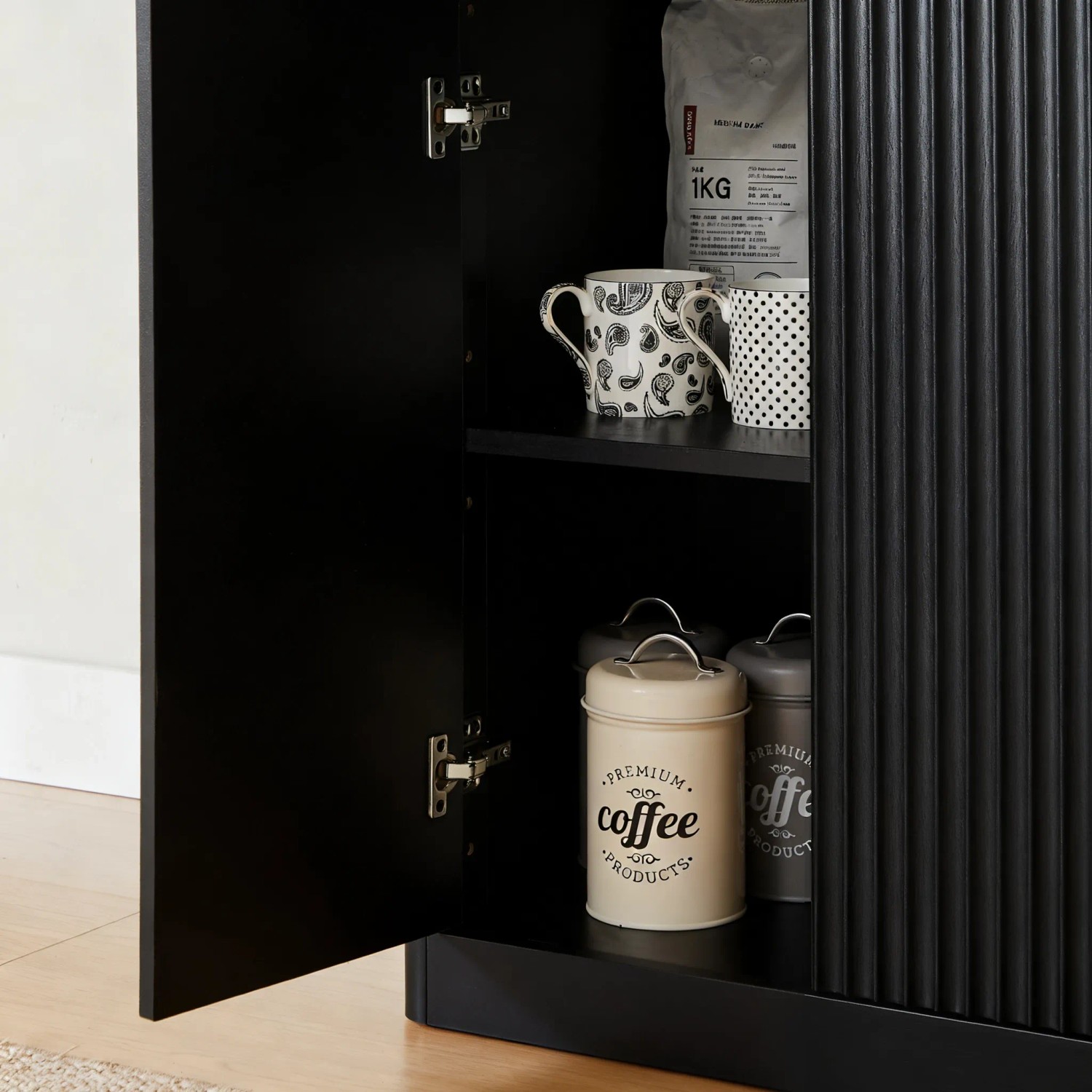 okwish Sideboard mit Wellenform Aufbewahrung Wohnzimmer 150x40x70cm Schwarz_7