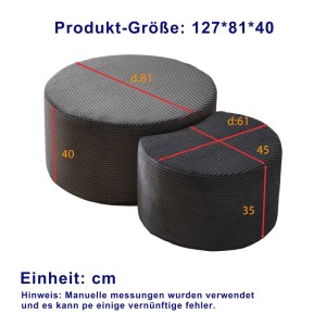 okwish Kaffeetisch Set 2er Polster Rund Wohnzimmer Beistelltisch Ottoman Modern 84x84x28cm Schwarz