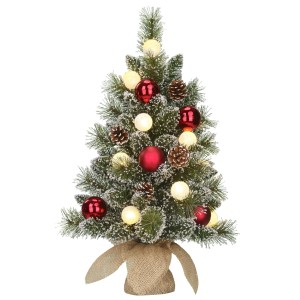 Black Box Trees Kaprun, künstlicher Weihnachtsbaum 60cm, frostig grün mit roten Kugeln und LED-Beleuchtung.