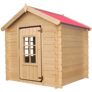Timbela Kinderspielhaus aus Holz, 1 m², rotes Dach, ohne Boden. Ideal für den Garten.