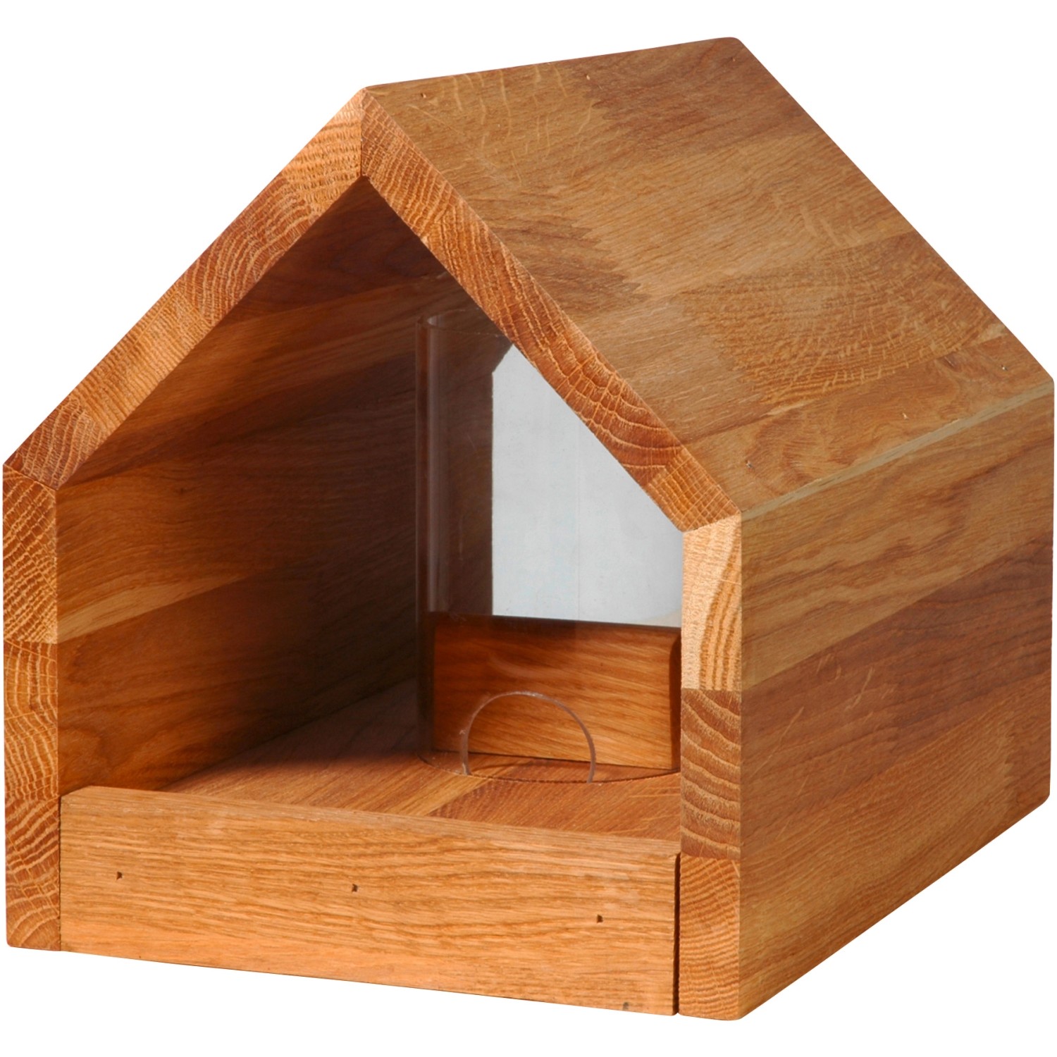 Dobar Design Vogelhaus Bauhaus mit Ständer, aus Eichenholz mit Acrylglas-Futterspender.