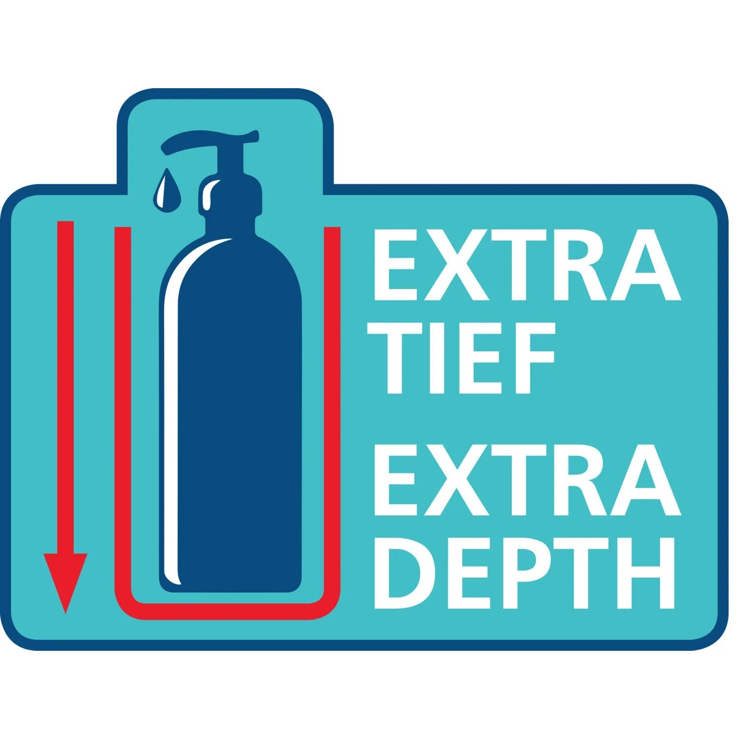 Symbol für extra tiefe Ablage, geeignet für hohe Shampoo-Flaschen.