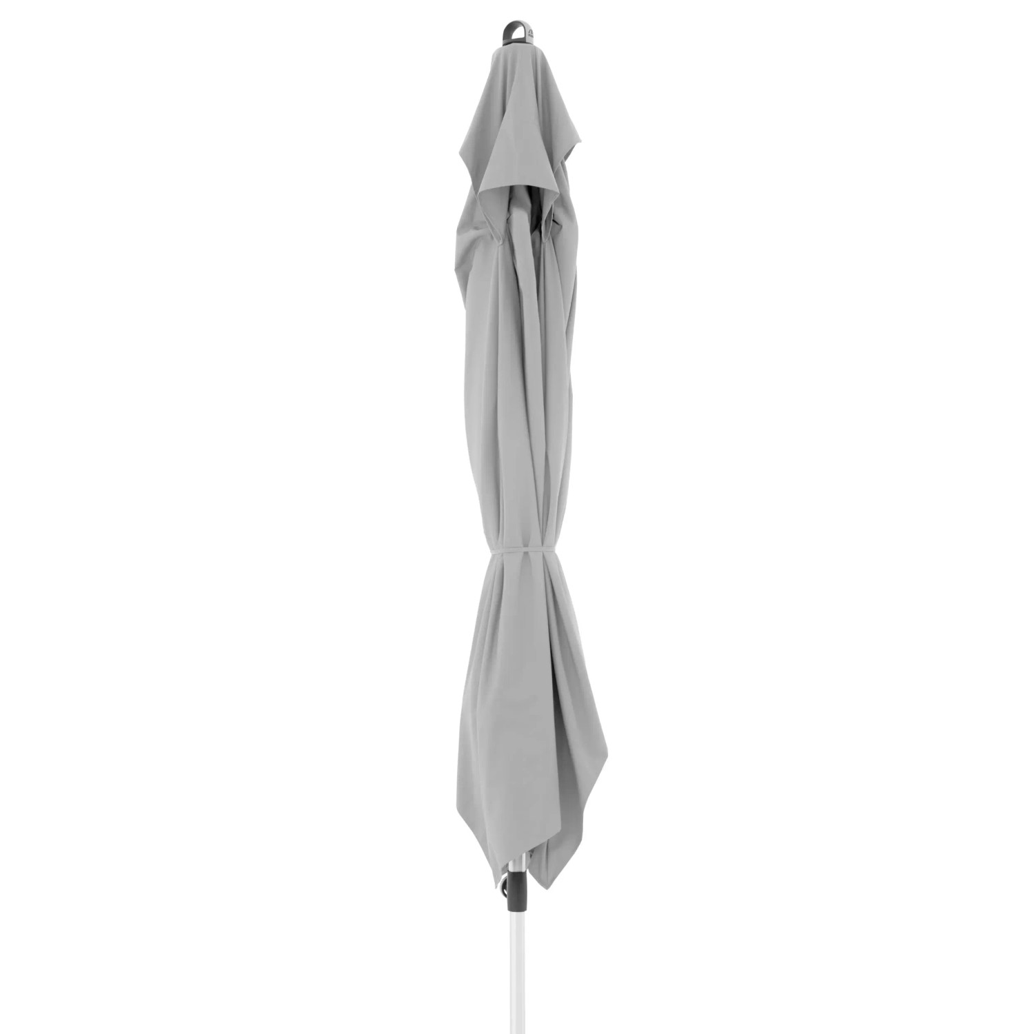 Zusammengebundener, grauer Doppler Marktschirm Expert 200x300 cm mit Knickfunktion.