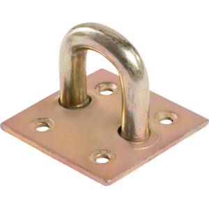 Stark verzinkte Ösenplatte 37x37x13 mm für Torverschlüsse, witterungsbeständig.