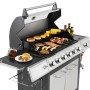 El Fuego Long Beach Edelstahl-Gasgrill mit Speisen auf dem Grillrost und Seitenablage.