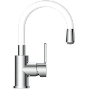 Eisl Waschtischarmatur mit flexiblem, weißem Auslauf und Chrom-Finish.