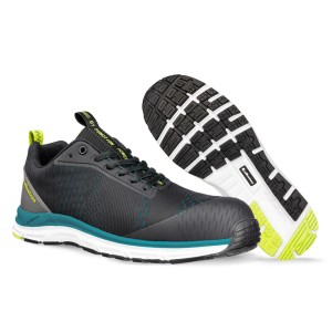 Albatros Sicherheitsschuh AER55, schwarz-blau, Größe 36, mit Fiberglaskappe und flexibler Sohle.