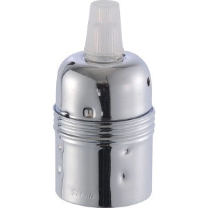 Silberne E27 Lampenfassung im Retro-Look für Textilkabel und Filament Leuchtmittel.