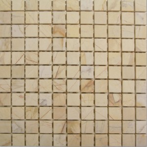Mosaikmatte Naturstein Yellow Sun, 30x30 cm. Quadratische Mosaikfliesen in Gelb- und Beigetönen.