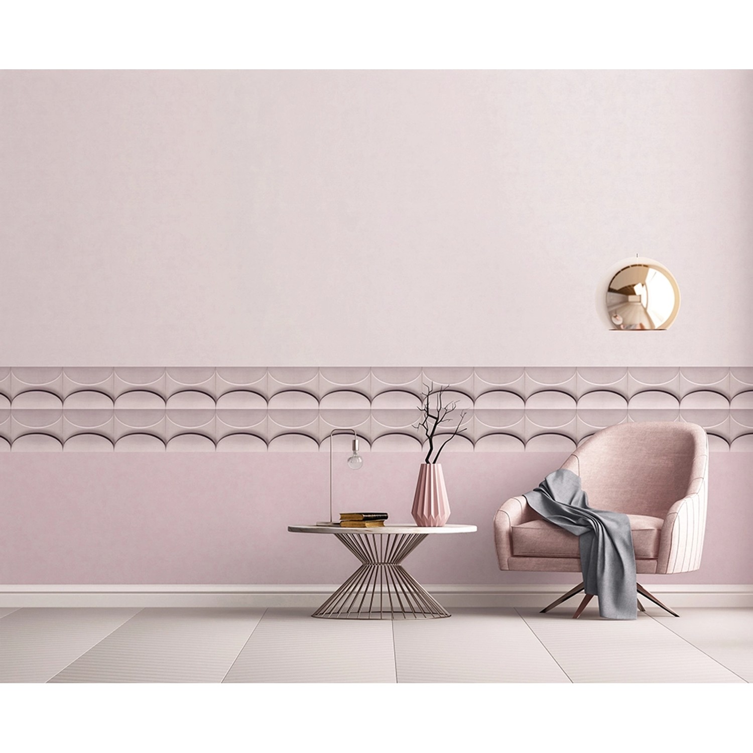 Rosa Vliestapete Uni Modern von Marburg an Wand im Wohnzimmer.