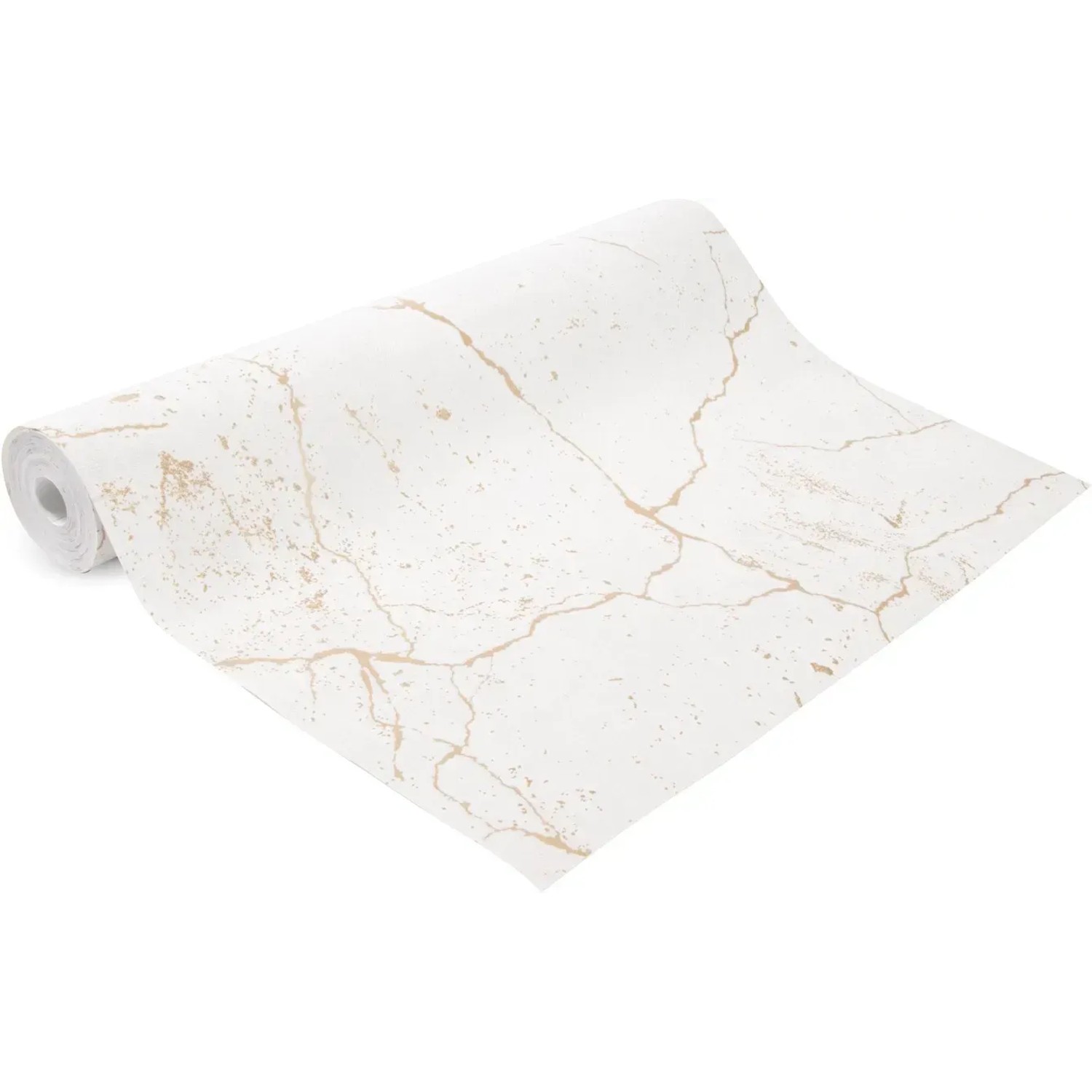Superfresco Easy Vliestapete KINTSUGI GOLD, Rolle mit weißem Marmor- und Goldmuster.