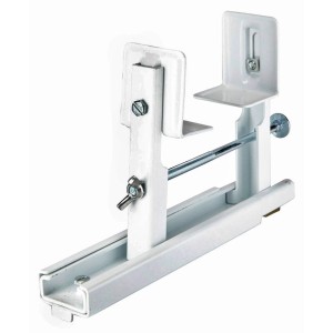 Weiße OBI Flachheizkörperkonsole zur Anbringung von Regalböden über Heizkörpern.