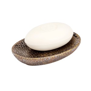 Braune Wenko Seifenablage Marrakesh aus Keramik mit Seife. Elegantes Bad-Accessoire.