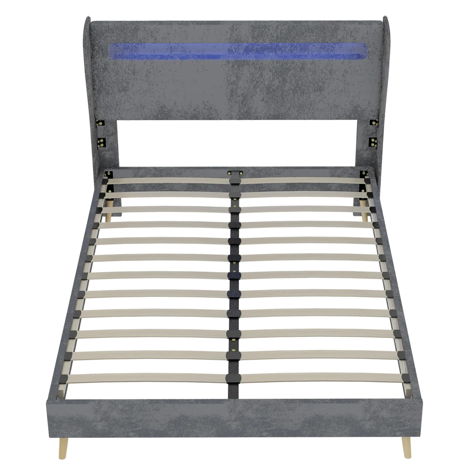 okwish Polsterbett 160x200cm mit LED Kopfteil Schlafzimmer Grau ohne Matratze_8