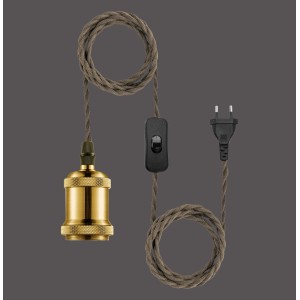 Kabel-Set Hold it Altmessing mit E27 Fassung, Stecker und Schalter für Pendelleuchten.