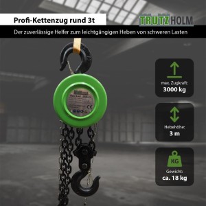 TRUTZHOLM Kettenzug Rund 3t Tragkraft 3m Hubhöhe Einzelbremse HSZ Flaschenzug Hebezug Hebetechnik