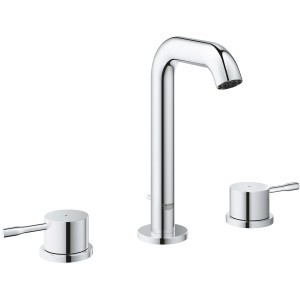 Grohe Essence 3-Loch Waschtischarmatur in Chrom, moderne Badarmatur mit EcoJoy Wassersparfunktion.