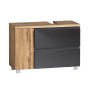 Held Möbel Unterbeckenschrank Ancona, 85cm, Grau-Wotaneiche, mit zwei Schubladen und Siphonausschnitt rechts.