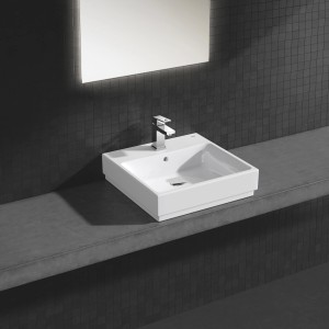 Grohe Cube Aufsatzwaschbecken, 50 cm, Alpinweiß, mit Hahnloch und Überlauf. Keramikwaschbecken für Bad & Gäste-WC.