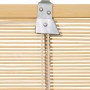 Detailansicht des OBI Bambus-Raffrollos in Natur, zeigt Mechanismus und Zugschnüre.