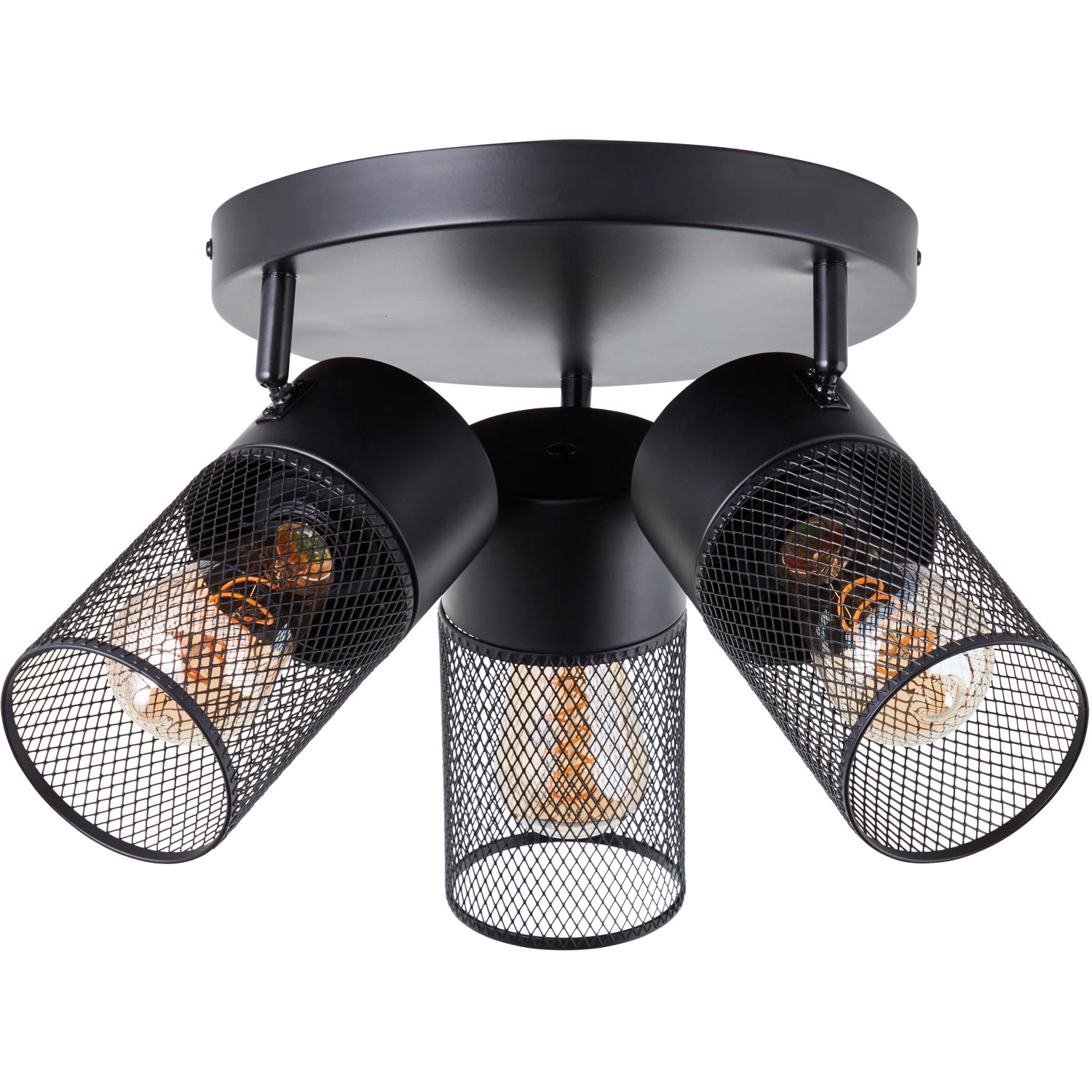 Schwarzer, matter 3-flammiger Spotrondell Kamolo für Wand- oder Deckenmontage mit offenen Lampenschirmen.