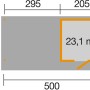 Grundriss WekaLine Gartenhaus, 500x284 cm, lasiertes Holz, mit Maßangaben.
