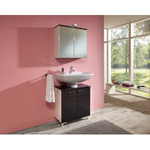 Fackelmann Waschbecken Montreal, 60 cm, Weiß, mit Unterschrank und Spiegelschrank im Badezimmer.