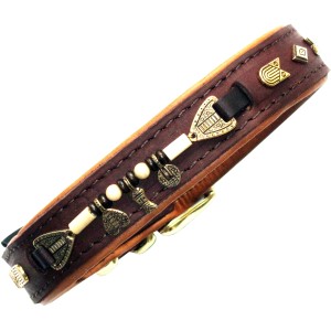 Braunes Heim Hundehalsband Buffalo, 25mm breit, 45cm lang, mit Ziernieten und Anhängern.
