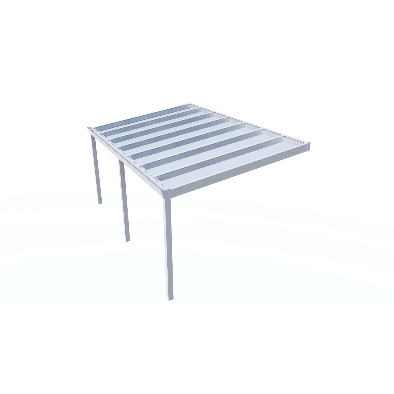 Weiße Terrassenüberdachung Professional (500x350 cm) mit Glasdach und Aluminiumrahmen.