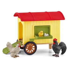 Schleich Hühnerstall Farm World mit Hahn, Henne, Küken und Eiern als detailgetreue Spielfiguren.