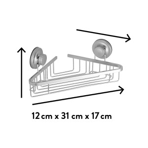 Dreieckiger baliv Duschkorb DKE1-4530 aus Aluminium mit Saugnapf zur Wandmontage.