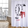 Mehrfarbiger MSV Duschvorhang Take Your Time aus Polyester, mit Uhr, Stuhl und Buch Motiv.