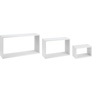 3-teiliges, mattweißes Kubus-Set Meddon zur Wandgestaltung. Regale in verschiedenen Größen.