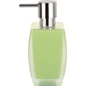 Spirella Seifenspender Freddo in Hellgrün mit eckiger Form und Chrom-Pumpe.