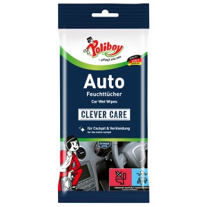 Poliboy Auto Feuchttücher, 20 Stück, zur Reinigung und Pflege von Auto-Innenräumen.