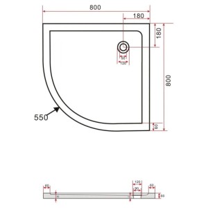 Glasdeals Duschwanne Duschtasse Acryl 80 x 80 cm Viertelkreis 3909