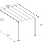 Technische Zeichnung der weißen Palram Canopia Olympia Terrassenüberdachung 3 x 3.1 mit Maßangaben.