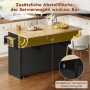 okwish Kücheninsel schwarz mit ausklappbarer Holz-Arbeitsplatte, Schubladen und Rollen. Ideal für Küche & Bar.