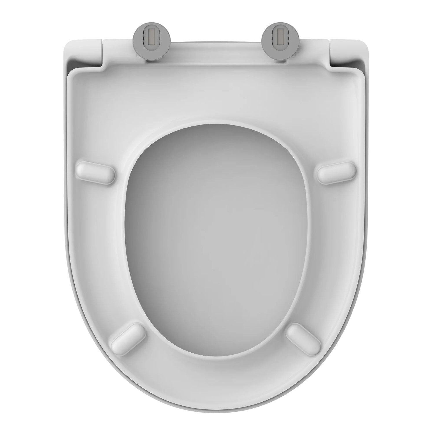 Weißer Schütte WC-Sitz D-Form Pro 3 Duroplast mit Absenkautomatik, Draufsicht.