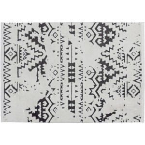 Kayoom Hochflorteppich Agadir 110, weiß-schwarz, 80x150 cm mit Ethno-Muster und Fransen.